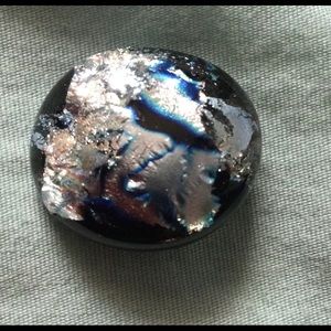 Dichroic Glass Button Silver, Blue, & Black